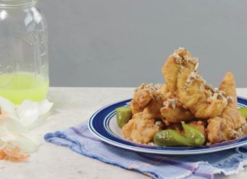 Pickle-Brined Chicken Tenders with Fried Onion Salt