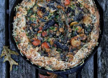 Roasted Chicken Thigh and Wild Mushroom Pot Pie Galette Over Live Fire